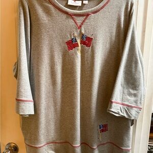 Quacker Factory Gray Long Sleeve Kids Tee with Flag Design